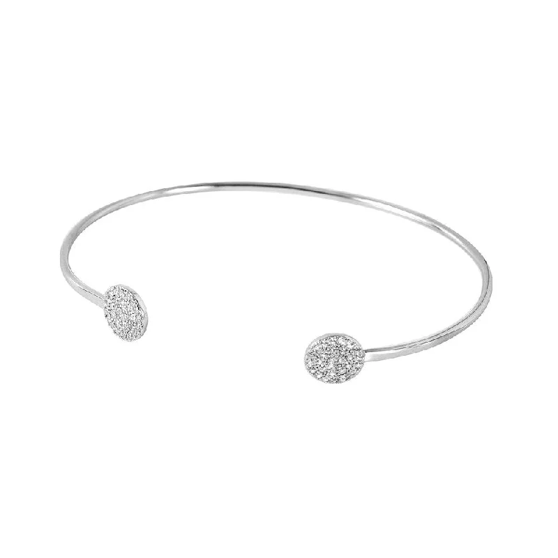 Silver 925 Rhodium Plated CZ Disc End Cuff Bracelet - BGB00236