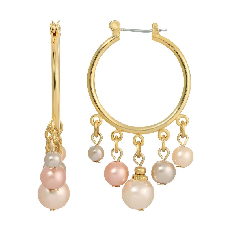 1928 Jewelry Rosabella Multicolor Faux Pearl Hoop Earrings