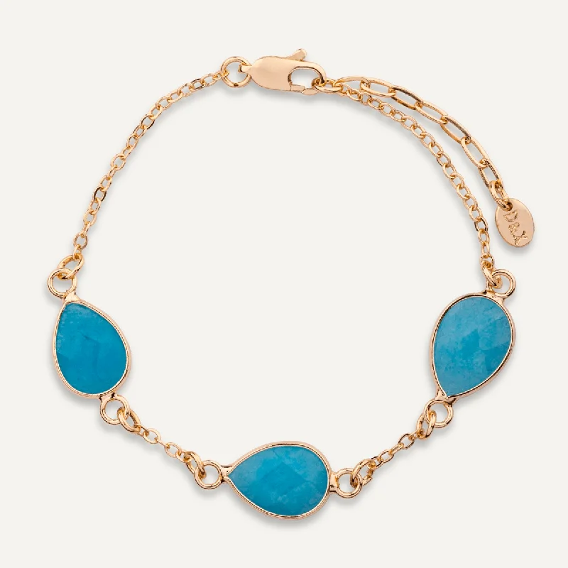 Natural Cerulean Stone Clasp Bracelet In Gold-Tone