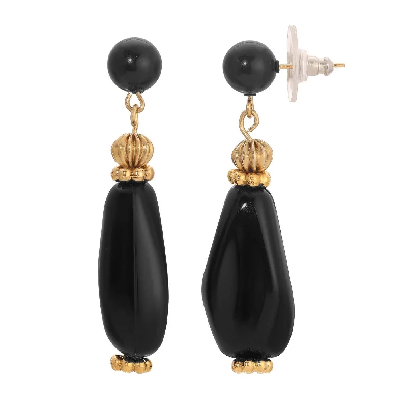 1928 Jewelry Irregular Black Beaded Round Post Drop Earrings