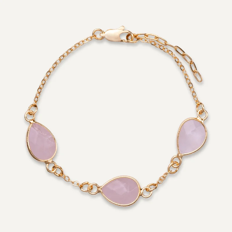 Natural Rose Quartz Stone Clasp Bracelet In Gold-Tone