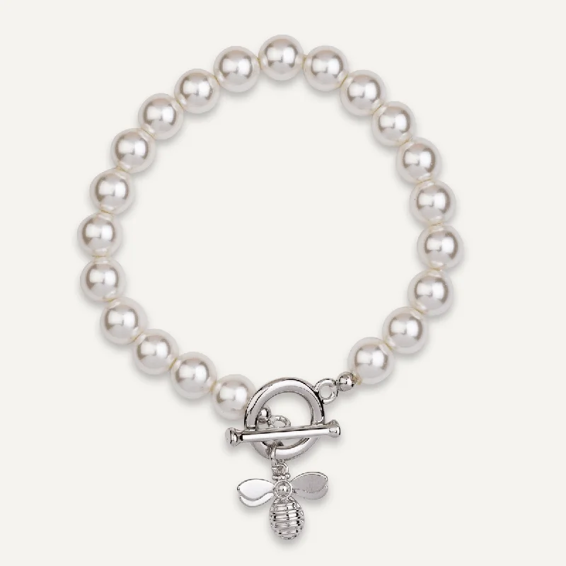 Mother Of Pearl & Bee Pendant Bracelet In Silver-Tone