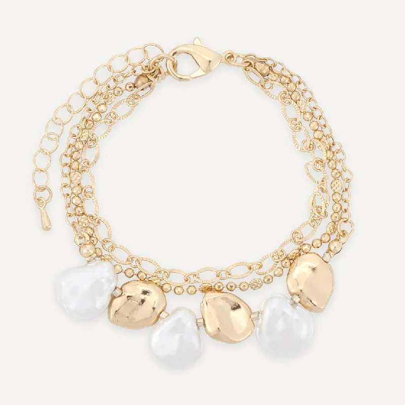 Multi-Layer Classic Faux Pearls Lobster Clasp Bracelet In Gold-Tone