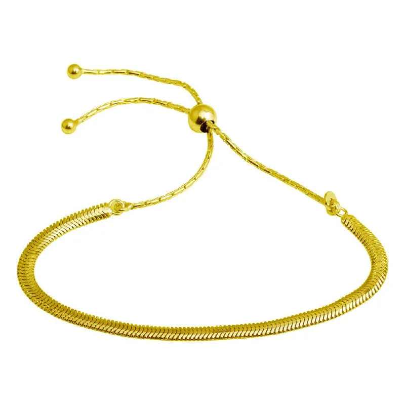 Gold Plated 925 Sterling Silver Omega Chain Lariat Bracelet - ECB00104GP