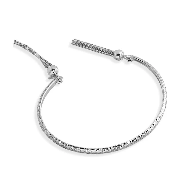 Rhodium Plated 925 Sterling Silver DC Cuff Bracelet with Dangling Tassel - ITB00214RH