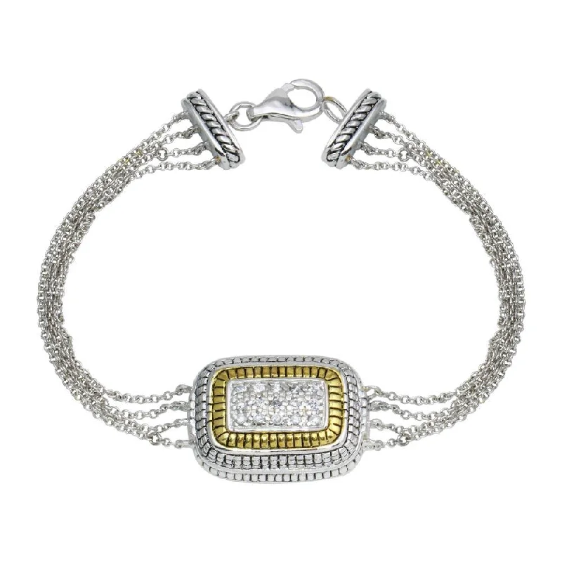 Two-Tone 925 Sterling Silver Gold And Rhodium Plated Square Rope CZ Chain Bracelet - B00026