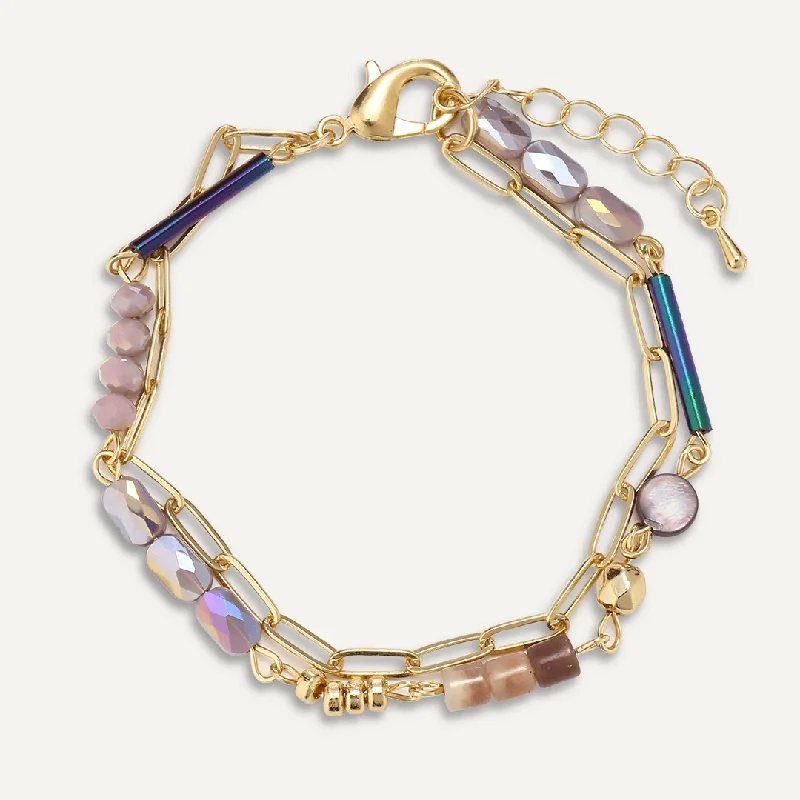 Multi-row Purple Mixed Crystal Bracelet In Gold-Tone