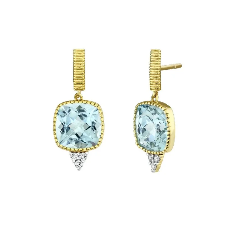 18k Yellow Gold Sky Blue Topaz Diamond Earrings