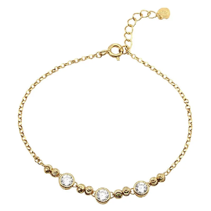 Gold Plated 925 Sterling Silver Beaded 3 Stones Link Bracelet - GMB00053GP