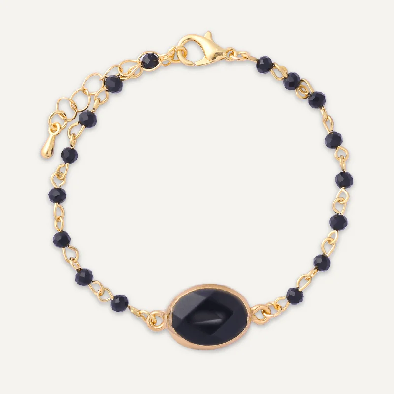 Black Semi-Precious Stone Clasp Bracelet In Gold-Tone