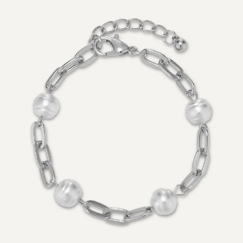 Chain-Link Faux Pearl Clasp Bracelet In Silver-Tone