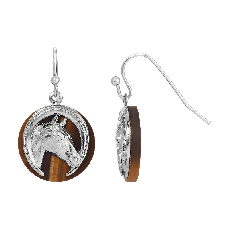 1928 Jewelry Equestrian Elegance Tiger Eye Gemstone Drop Earrings