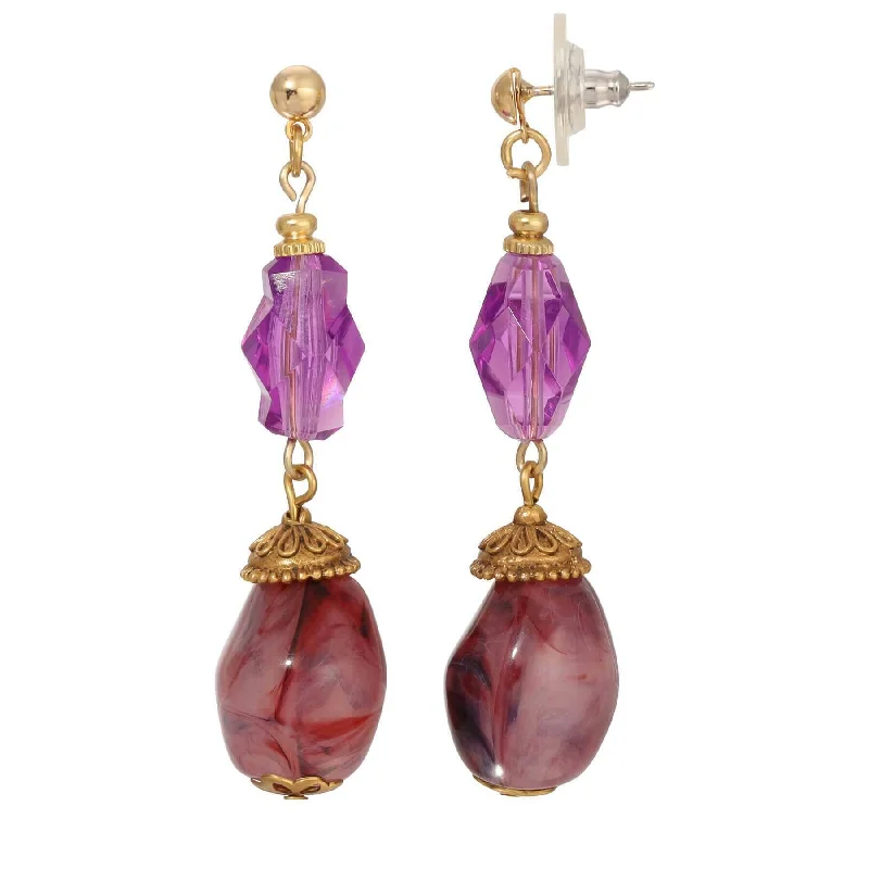 1928 Jewelry Irregular Milk Amethyst Beaded & Crystal Post Dangle Earrings