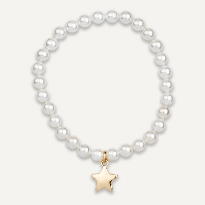 Pearl & Star Elasticated Bracelet In Gold-Tone