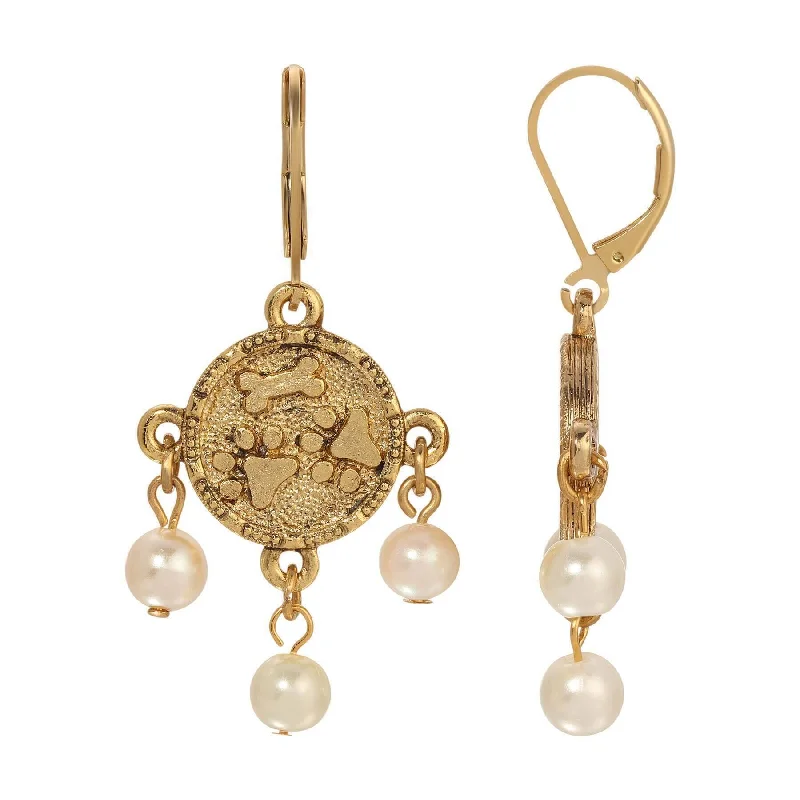 1928 Jewelry Paws & Bones Faux Pearl Dangling Earrings