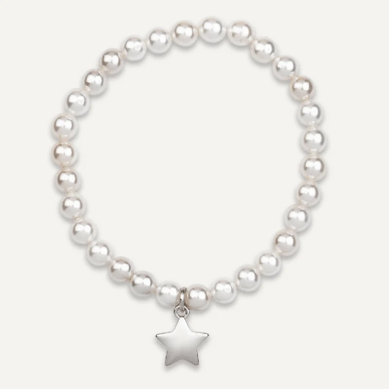 Pearl & Star Elasticated Bracelet In Silver-Tone