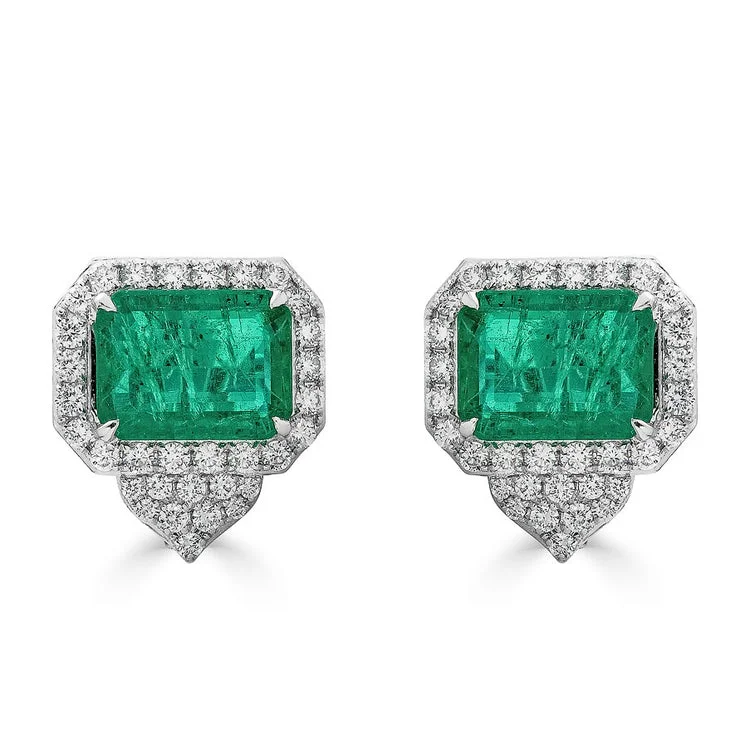 18k White Gold Emerald & Diamond Earrings