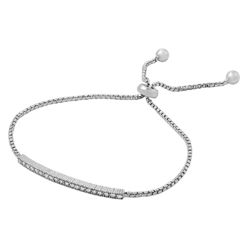 Silver 925 Rhodium Plated Box Chain with CZ Lariat Bracelet - BGB00274