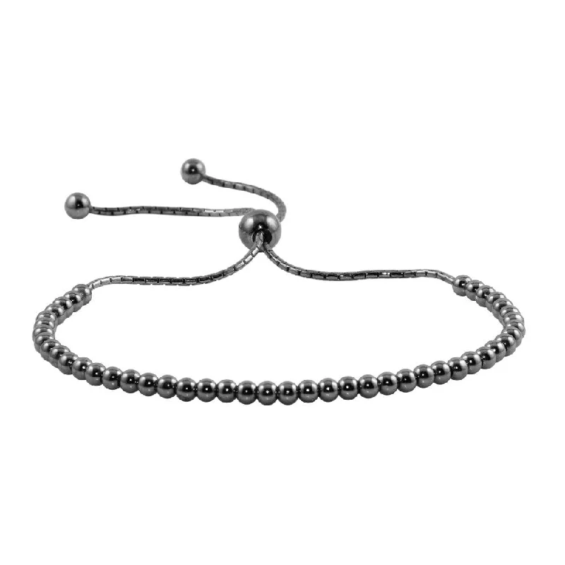 Black Rhodium Plated 925 Sterling Silver Beaded Lariat Bracelet - DIB00015RT