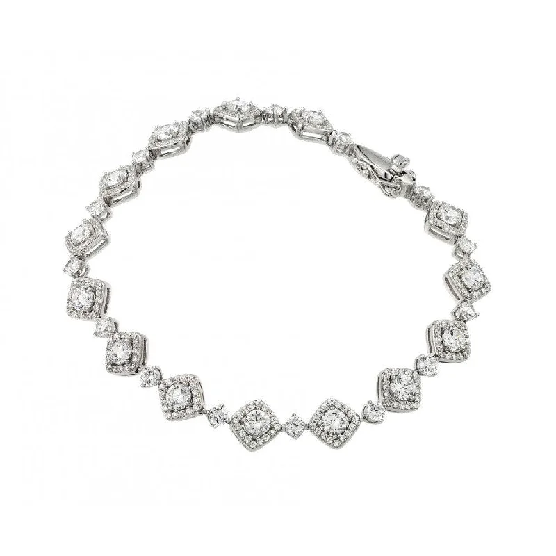 Silver 925 Rhodium Plated CZ Square Box Bracelet - GMB00015RH