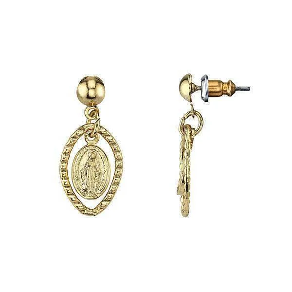 Symbols Of Faith Mother Mary Medallion Post Drop Earrings