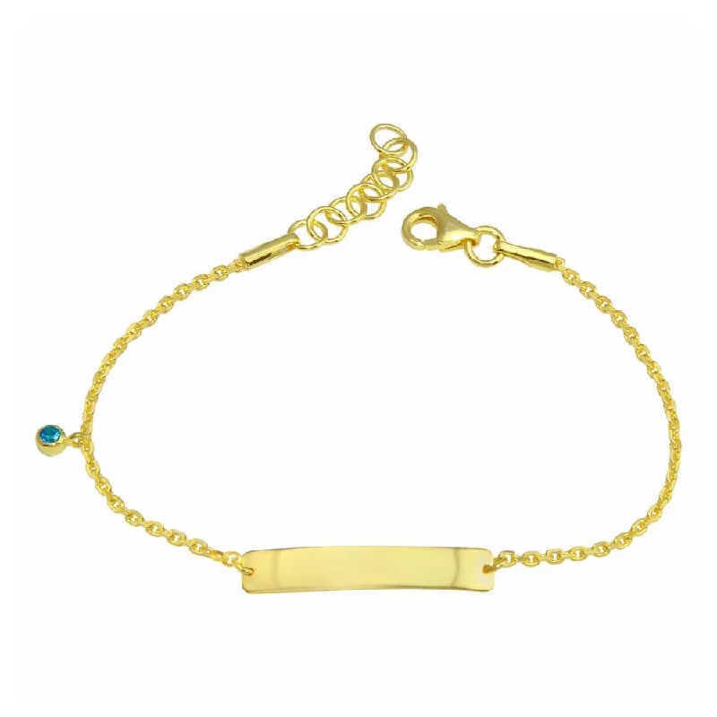 Gold Plated 925 Sterling Silver Blue CZ Baby ID Bracelet - DIB00075GP