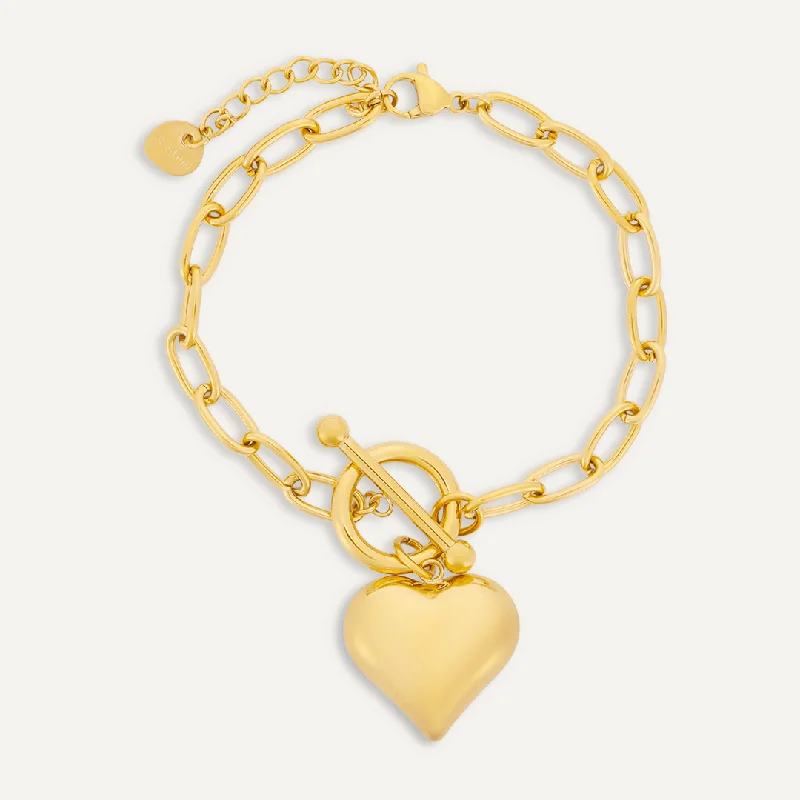 Heart Charm T-Bar Bracelet In Gold-Tone