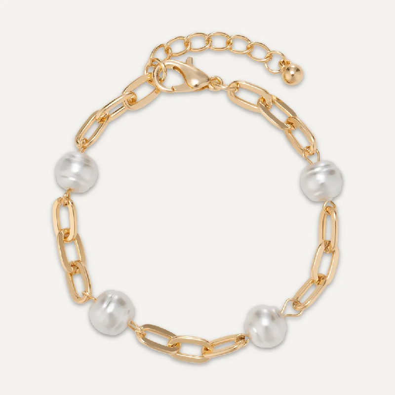 Chain-Link Faux Pearl Clasp Bracelet In Gold-Tone