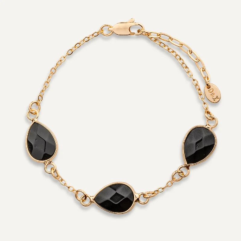 Natural Black Spinel Stone Clasp Bracelet In Gold-Tone