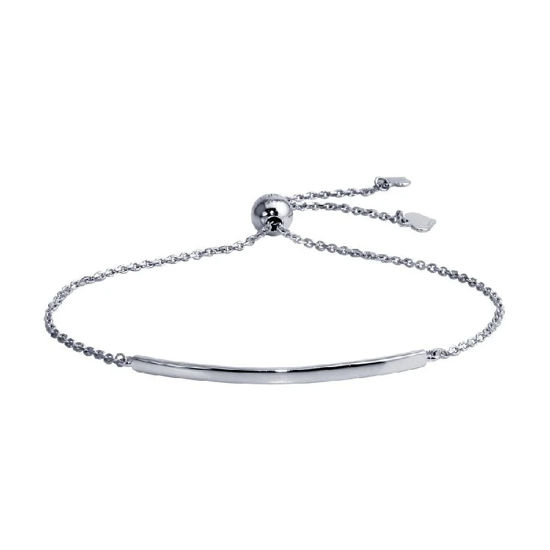 Rhodium Plated 925 Sterling Silver Curved Bar Lariat Bracelet - DIB00059RH