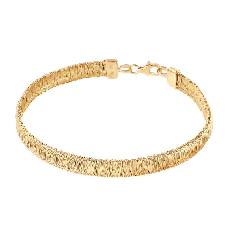 Silver 925 Gold Plated Wheat Thin Italian Bracelet - DIB00001GP