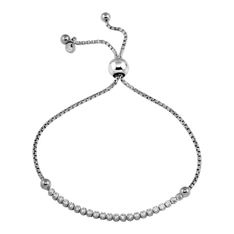 Rhodium Plated 925 Sterling Silver Adjustable CZ Bracelets - ARB00033RH