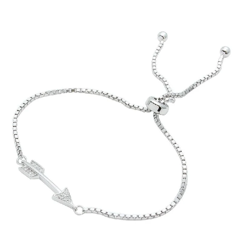 Rhodium Plated 925 Sterling Silver CZ Arrow Lariat Bracelet - STB00536