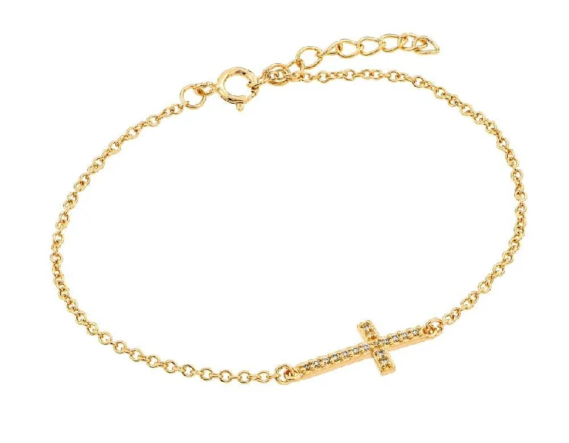 Gold Plated 925 Sterling Silver Sideways CZ Bracelet - BGB00132GP