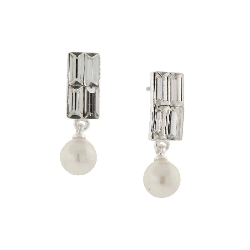 1928 Jewelry Clear Crystal Faux Pearl Drop Earrings