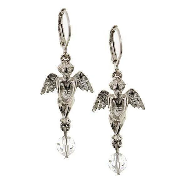 1928 Jewelry Winged Angel With Crystal Drop Earrings