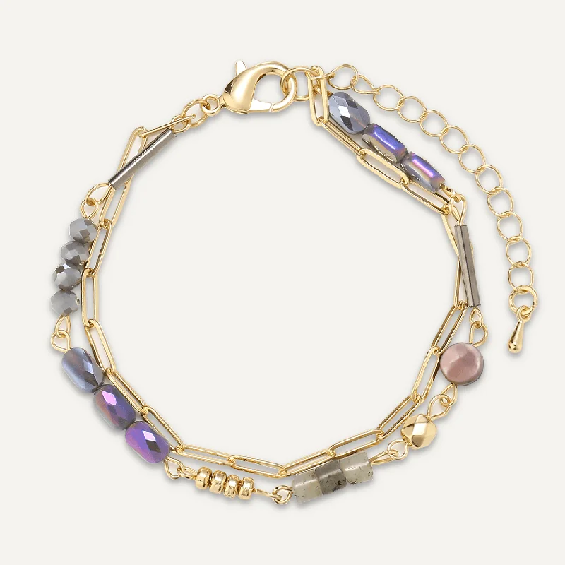 Multi-row Grey Mixed Crystal Bracelet In Gold-Tone