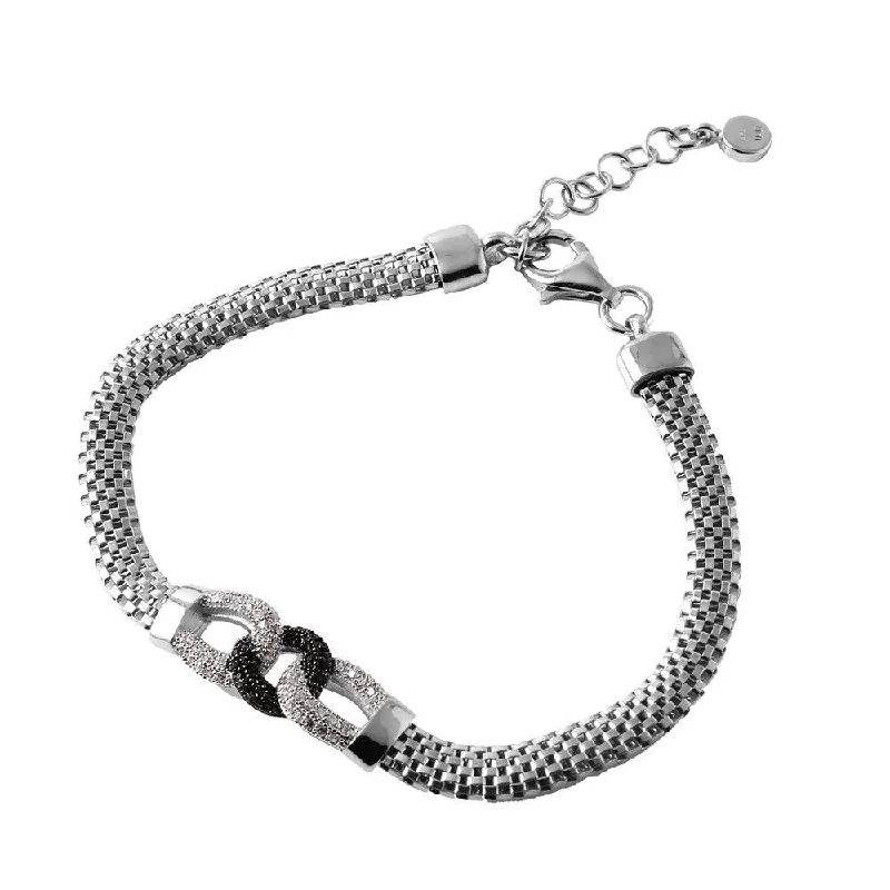 Silver 925 Rhodium Plated Intertwined CZ Italian Bracelet - ITB00210RH-BLK