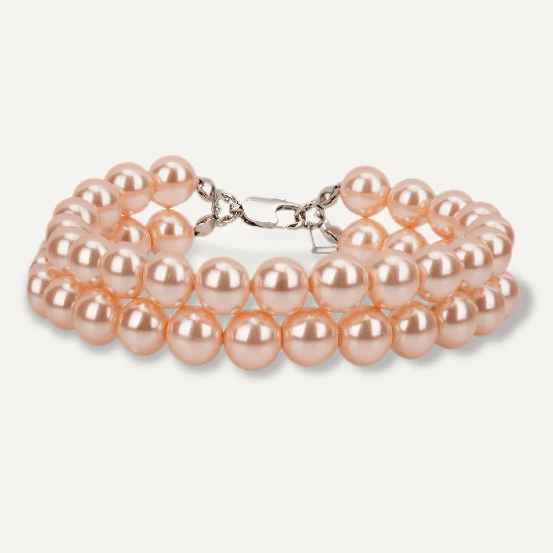 Double-row Pink Pearl Clasp Bracelet In Silver-Tone