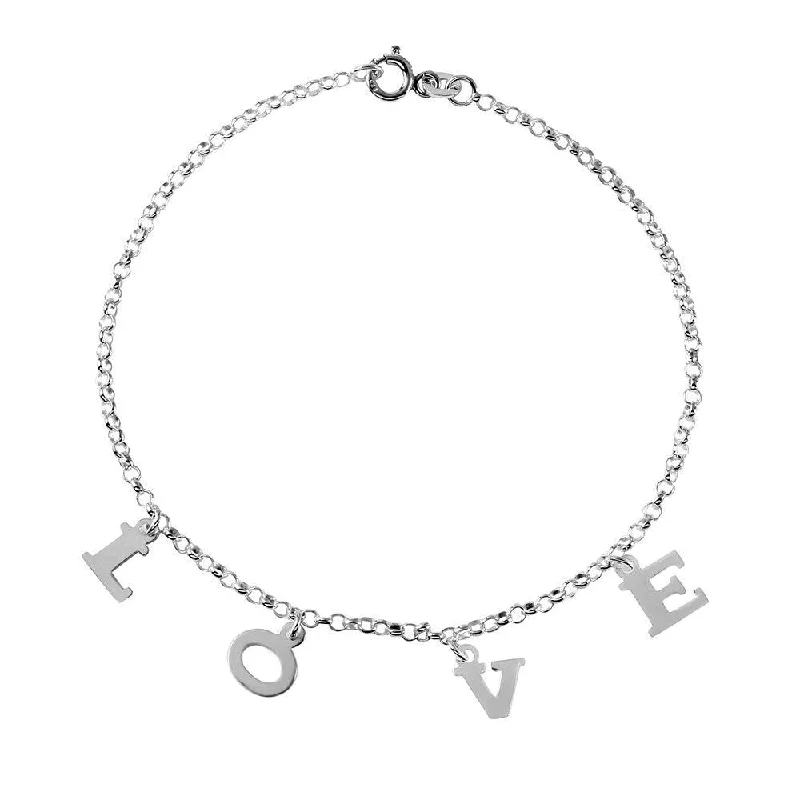 High Polished 925 Sterling Silver LOVE Charm Link Bracelet - CHB005