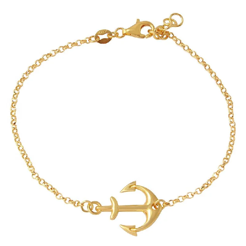 Silver 925 Gold Plated Anchor Chain Bracelets - ARB00025GP