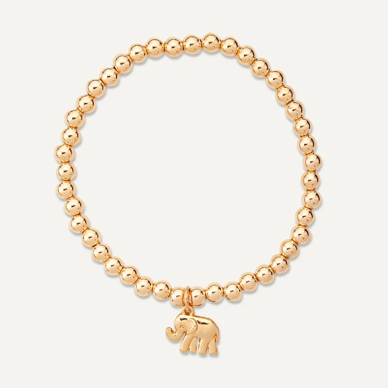 Emily Elephant Bead Elasticated Bracelet In Gold-Tone