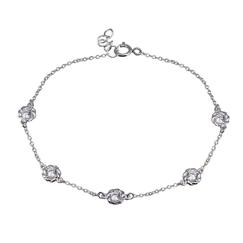 Rhodium Plated 925 Sterling Silver Rope Disc CZ Chain Bracelet - BGB00342