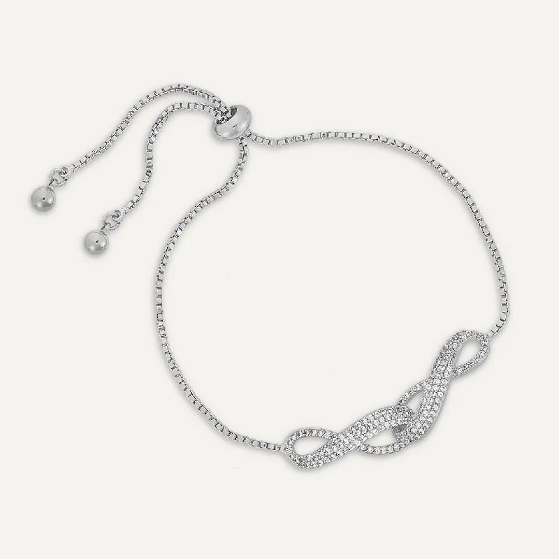 Large Infinity Crystal Drawstring Bracelet In Silver Tone