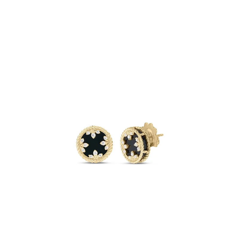 Medallions Earrings with Diamond and Black Jade in 18K Yellow Gold