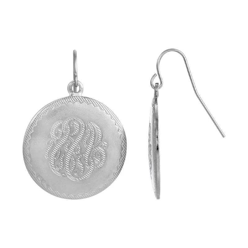 1928 Jewelry Silver Round Textured Designed Medallion Drop Earrings