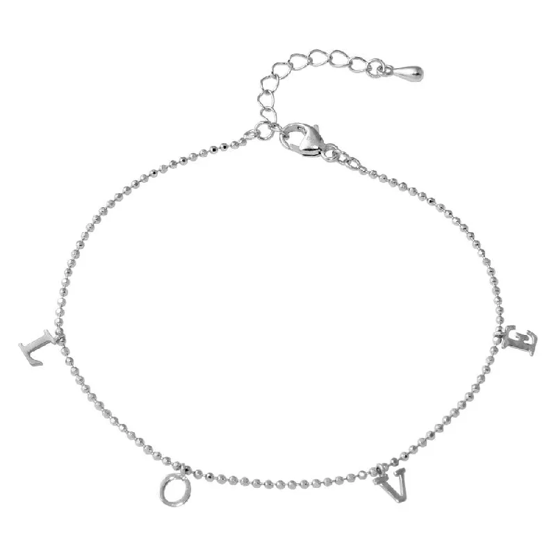 Rhodium Plated 925 Sterling Silver L-O-V-E Bead Bracelet - STB00537RH