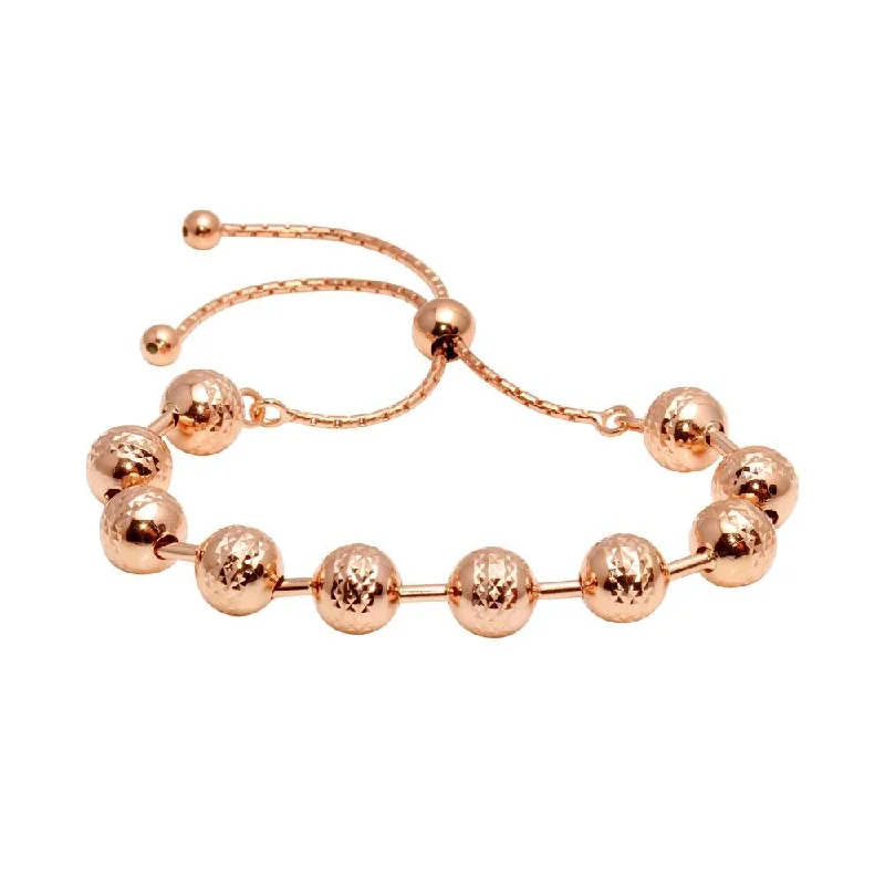 Rose Gold Plated 925 Sterling Silver Bead Lariat Bracelet - ECB00116RGP