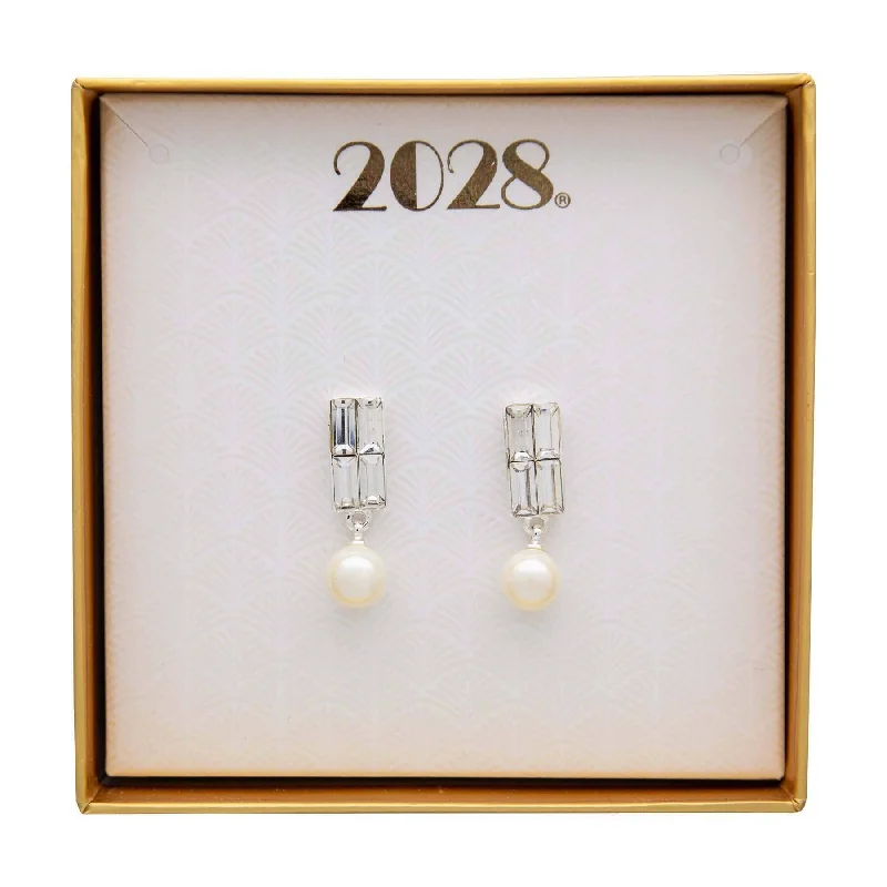 2028 Jewelry Crystal And 8Mmm Faux Pearl Drop Earrings