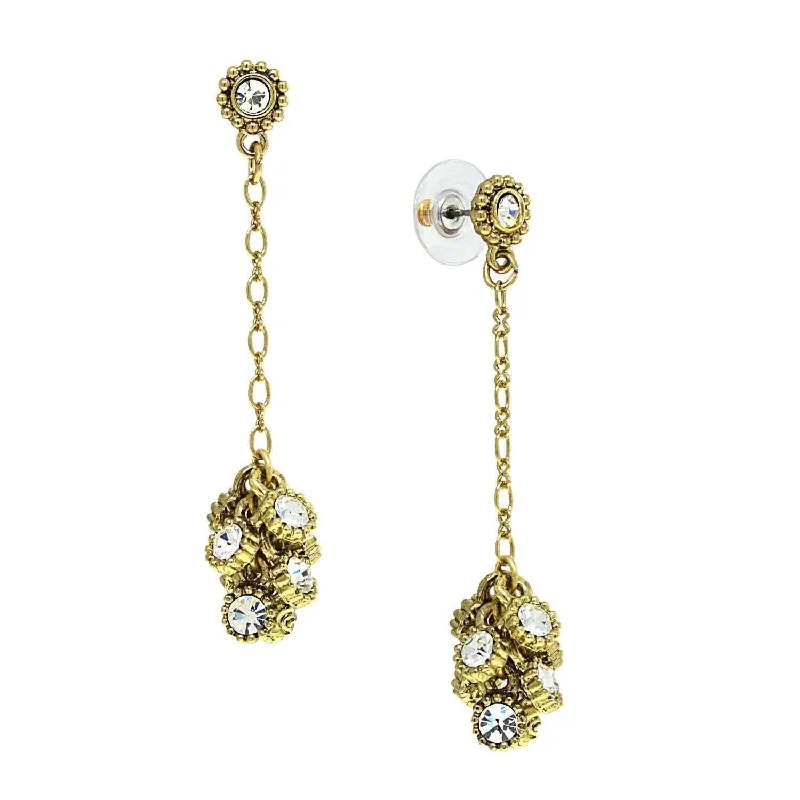 1928 Jewelry Linked Round Crystal Clusters Dangling Post Earrings